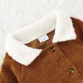 Baby Boy Fleece Lapel Collar Solid Corduroy Long-sleeve Jumpsuit Brown image 2