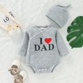 3pcs Baby Boy/Girl Love Heart Letter Print Solid Long-sleeve Romper and Trousers Set Grey