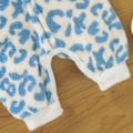 Baby Boy/Girl All Over Leopard Thickened Fleece Pom-pom Hooded Long-sleeve Jumpsuit Blue