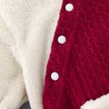 Baby Boy/Girl Fuzzy Fleece Long-sleeve Hooded Splicing Cable Knit Jumpsuit Burgundy