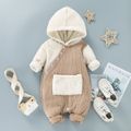 Baby Boy/Girl Fuzzy Fleece Long-sleeve Hooded Splicing Cable Knit Jumpsuit Khaki image 1