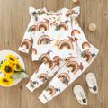 2-piece Toddler Girl Ruffled Dinosaur/Heart Print Long-sleeve Tee and Pants Set White image 2