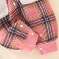 Baby Boy/Girl Fuzzy Fleece Splicing Plaid Hooded Long-sleeve Jumpsuit Pink