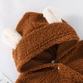 Baby Boy/Girl Thickened Fuzzy Fleece Cartoon Bear Pattern 3D Ears Hooded Long-sleeve Jumpsuit Brown