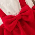2pcs Baby Girl Love Heart Textured Long Puff Sleeve Faux-two Dress Set Red