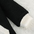 Baby Boy/Girl Knitted Ribbed Colorblock Long-sleeve Hooded Jumpsuit Black