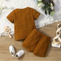 2pcs Baby Boy/Girl Solid Textured Short-sleeve Top and Shorts Set Brown image 2