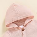 Baby Boy Solid Waffle Hooded Short-sleeve Button Up Jumpsuit with Pocket Pink image 4