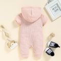 Baby Boy Solid Waffle Hooded Short-sleeve Button Up Jumpsuit with Pocket Pink image 3