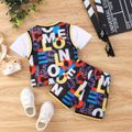 2pcs Baby Boy Faux-two Short-sleeve All Over Letter Print Top and Shorts Set Colorful image 2