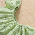 3pcs Baby Girl Flutter-sleeve Eyelet Crop Top and Allover Floral Print Shirred Ruffle Skirt with Headband Set Green image 3