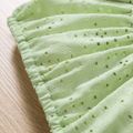 3pcs Baby Girl Flutter-sleeve Eyelet Crop Top and Allover Floral Print Shirred Ruffle Skirt with Headband Set Green image 4