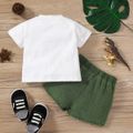 2pcs Baby Boy 100% Cotton Ripped Denim Shorts and Dinosaur & Letter Print Short-sleeve T-shirt Set Green