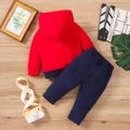 2pcs Baby Boy 95% Cotton Long-sleeve Letter Print Colorblock Sweatshirt and Sweatpants Set Red image 3