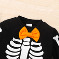 Halloween 3pcs Baby Boy 95% Cotton Long-sleeve Glow In the Dark Skeleton Print Sweatshirt and Sweatpants with Hat Set Black