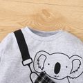 2pcs Toddler Boy Koala Print Pocket Design Sweatshirt and Plaid Pants Set Grey