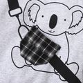 2pcs Toddler Boy Koala Print Pocket Design Sweatshirt and Plaid Pants Set Grey