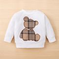 2pcs Baby Boy/Girl Long-sleeve Plaid Print Bear Embroidered Sweatshirt and Sweatpants Set OffWhite image 3