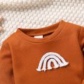 2pcs Baby Boy/Girl Waffle Long-sleeve Rainbow Graphic Pullover and Pants Set Brown image 3