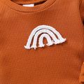 2pcs Baby Boy/Girl Waffle Long-sleeve Rainbow Graphic Pullover and Pants Set Brown image 4