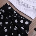 2-piece Fashionable Off Shoulder Pompon Flounced Top and Polka Dots Pants Set Black/White image 4