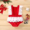 Christmas Hollow-out Ruffle Sleeveless Baby Fleece Romper Red/White