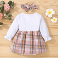 2pcs Baby Plaid Bowknot Splicing White Long-sleeve Romper Dress Set Color block image 2