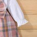 2pcs Baby Plaid Bowknot Splicing White Long-sleeve Romper Dress Set Color block image 4