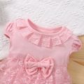2pcs Baby Girl Pink Layered Lace Ruffle Cap Sleeve Party Romper with Headband Set Pink