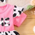 2pcs Baby Girl Pink Splicing Cow Print Ruffle Short-sleeve Dress with Headband Set Pink