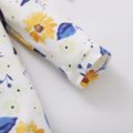 2pcs Floral Print Bow Decor Long-sleeve Baby Set White image 2