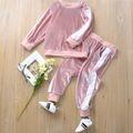 2-piece Baby / Toddler Fluff Striped Long-sleeve Pullover and Pants Set Pink