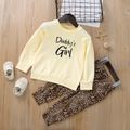 2-piece Baby / Toddler Girl Letter Solid Long-sleeve Top and Leopard Print Pants Set Creamcolored