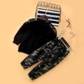 2-piece Baby / Toddler Boy Letter Long-sleeve Top and Camouflage Pants Set Black