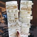 6Pcs/Set Metal Pearl Hairclips Decoration Women Hairpins Hair Barrettes Floral Girls Headwear Clamps Styling Accessories (Without Paperboard) White