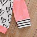 2pcs Heart and Striped Print Hooded Long-sleeve Pink Baby Set Pink image 1
