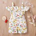 Floral Allover Off Shoulder Flounce Decor Baby Romper Pale Yellow image 1