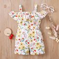 Floral Allover Off Shoulder Flounce Decor Baby Romper Pale Yellow image 2