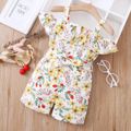 Floral Allover Off Shoulder Flounce Decor Baby Romper Pale Yellow image 3