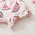 Shirred 3pcs Rainbow or Watermelon Print Bow Decor Sleeveless Baby Set Green