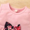 2-piece Toddler Girl Bowknot Decor Sleeveless Ruffle Top and Floral Print Elasticized Pants Set Light Pink