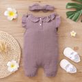 100% Cotton Crepe 2pcs Solid Layered Ruffle Sleeveless Baby Jumpsuit Set Lavender