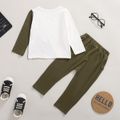 2-piece Toddler Boy Letter Casual Splice Tee and Pants Set Dark Green