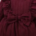 2pcs Baby Girl 95% Cotton Long-sleeve Ruffle Bowknot Jumpsuit with Headband Set Burgundy image 5