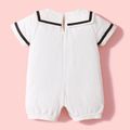 Solid Sailor Collar Button Decor Short-sleeve Black and White Baby Romper White