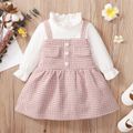 Frilly Collar Long-sleeve Splicing Pink Baby Faux-two Houndstooth Dress Pink image 1