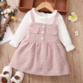 Frilly Collar Long-sleeve Splicing Pink Baby Faux-two Houndstooth Dress Pink image 2