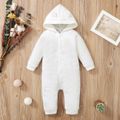 Cartoon Rabbit 3D Ears Hooded Solid Long-sleeve Baby Jumpsuit White