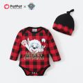 PAW Patrol 2-piece Little Boy/Girl Christmas Cotton Plaid Bodysuit and Hat Red image 1
