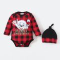 PAW Patrol 2-piece Little Boy/Girl Christmas Cotton Plaid Bodysuit and Hat Red image 2